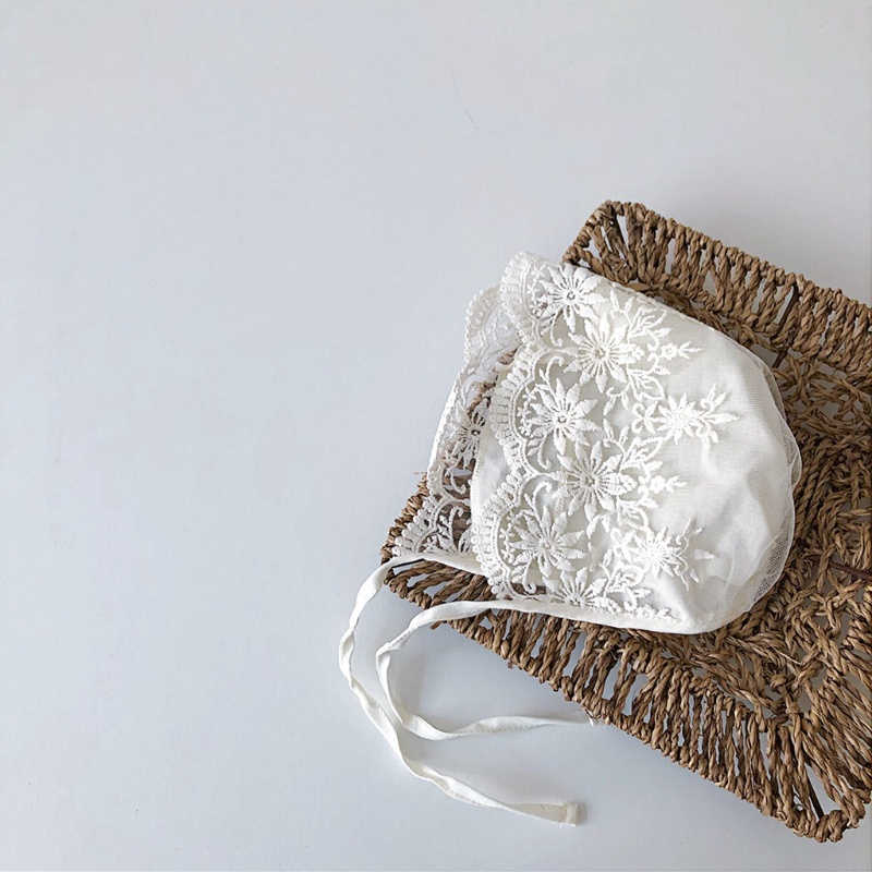Mũ Bonnet Vải Cotton Phối Ren Hoa Dễ Thương Chống Nắng Thời Trang Mùa Hè Cho Bé Gái Sơ Sinh