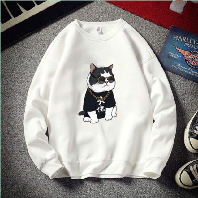 Áo sweater nam nữ mèo kính đen có bigsize vải nỉ bông dày dặn | BigBuy360 - bigbuy360.vn