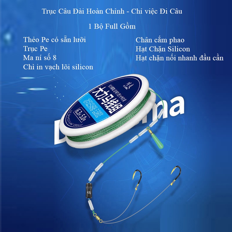Trục Câu Đài Pe buộc sẵn Full Thẻo Lưỡi Đôi - Chỉ Việc đi câu - AA67