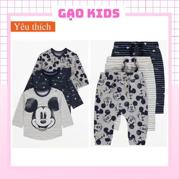 Bộ dài tay thu đông, đồ bộ bé trai hãng Next họa tiết Mickey set 3 bộ chất cotton hàng xuất dư cho bé 2-8 tuổi