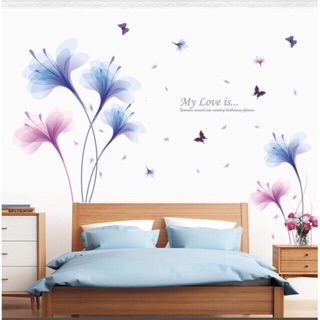 Decal dán tường hoa pha lê xanh tím