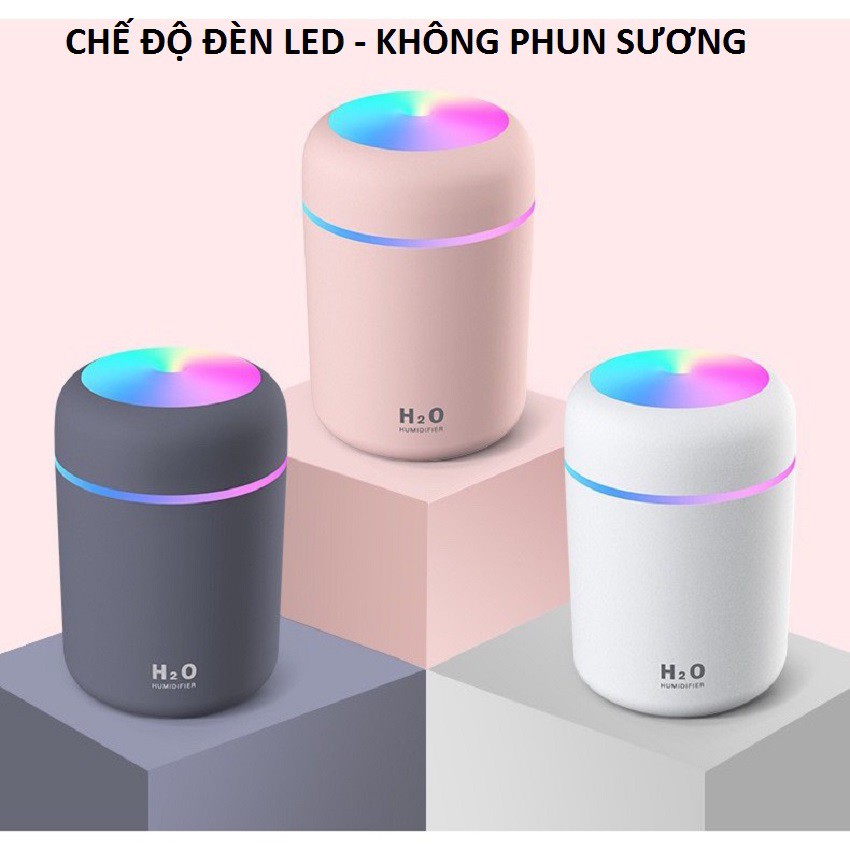 Máy phun sương mini tạo ẩm, máy xông tinh dầu đèn led 7 màu sạc USB dùng cho phòng điều hòa, xe hơi dung tích 300ml