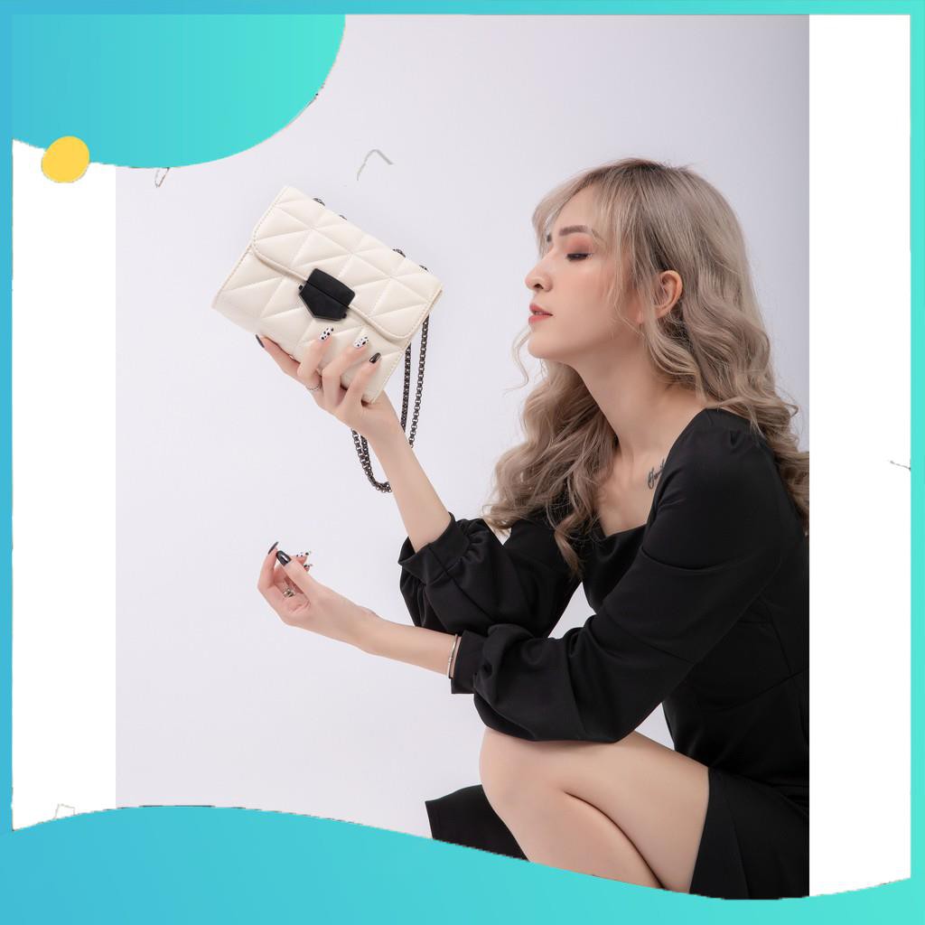 [Hàng Đẹp] Túi Xách Nữ Đeo Chéo Trần Chỉ Khóa Đen Sz 19 - TSN19327 - Freeship