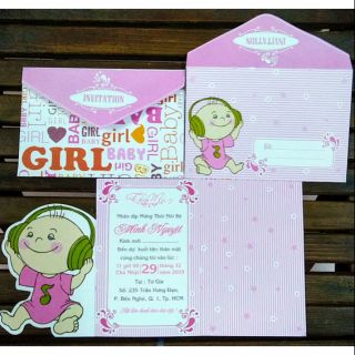 80 thiệp thôi nôi bé màu hồng in kiểu mới