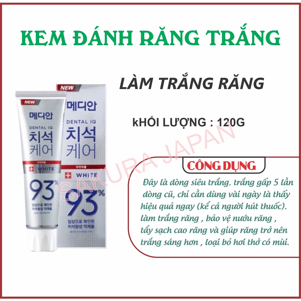 Kem đánh răng median dental IQ 93% Hàn Quốc 120g giúp trắng răng giảm ố và loại bỏ mùi hôi