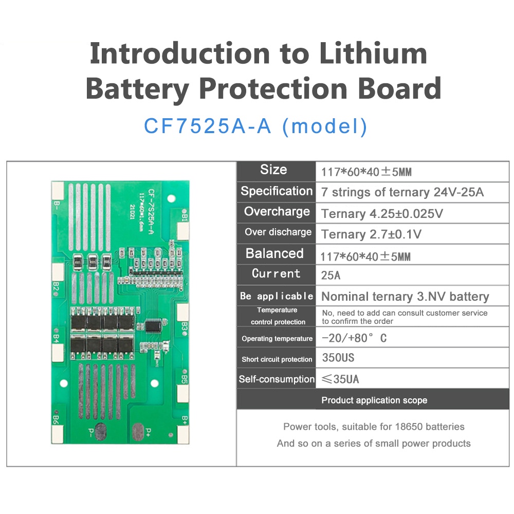 DIYMORE Bảng mạch bảo vệ pin lithium 18650 7S 24V 25A chất lượng cao