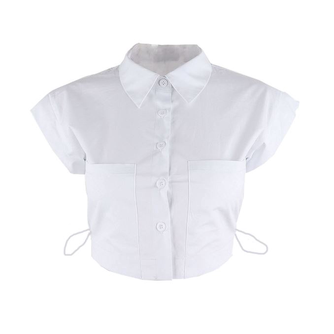 Áo croptop sơ mi tay ngắn eo rút dây màu trắng HAC131 Hỉn Hỉn Store