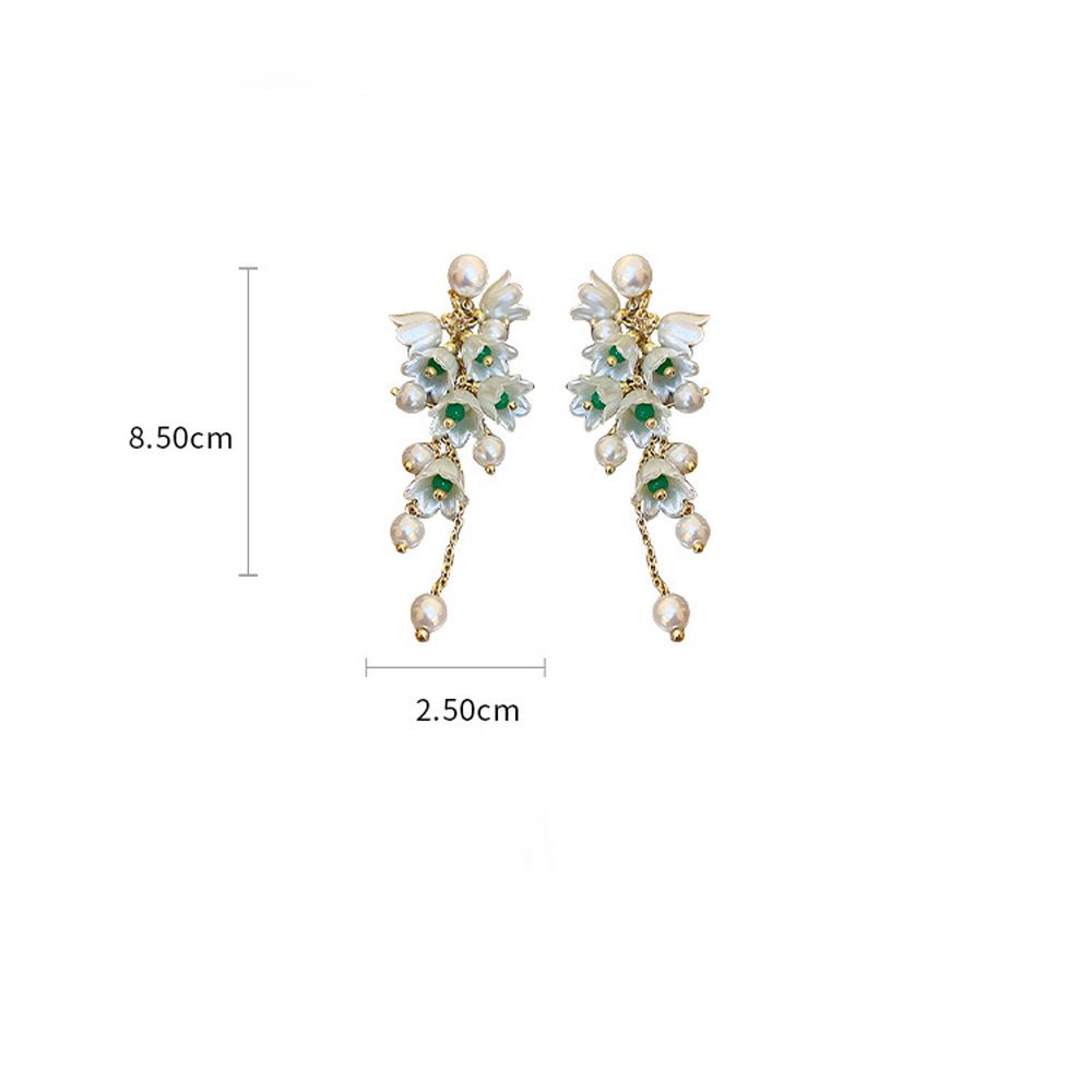 Khuyên tai lủng lẳng kiểu dáng hoa ngọc trai nhân tạo tinh xảo phong cách Hàn Quốc