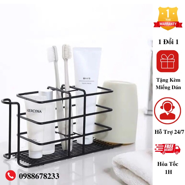 Kệ để bàn chải đánh răng Inox Sáng Bóng,Giá treo bàn chải ly cốc kem đánh răng nhà tắm kèm miếng dán tường siêu dính