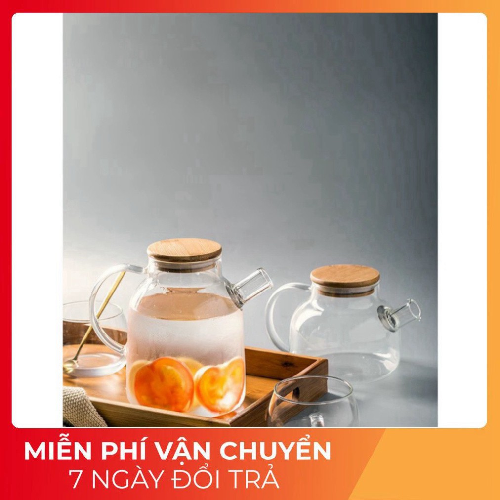 Bình thuỷ tinh nắp tre 1600ml,Chịu nhiệt cao lên tới 400 độ C, An toàn tiện lợi và sang trọng