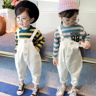 [SALE NGÀY CUỐI] Set Yếm Trắng Áo Len Tăm Kẻ Ngang Cho Bé Gái 6-18Kg