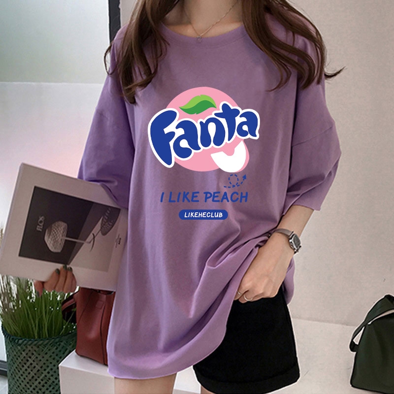 Áo thun cotton tay ngắn dáng rộng nhiều màu sắc in hình fanta kiểu hàn quốc có size lớn dành cho nữ