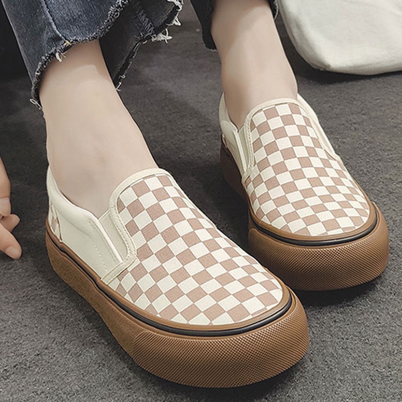 Giày Lười Vải canvas Đế Dày Họa Tiết Kẻ Sọc Phong Cách Hồng Kông Thời Trang Mùa Hè 2022 Dễ Phối Đồ Cho Nữ