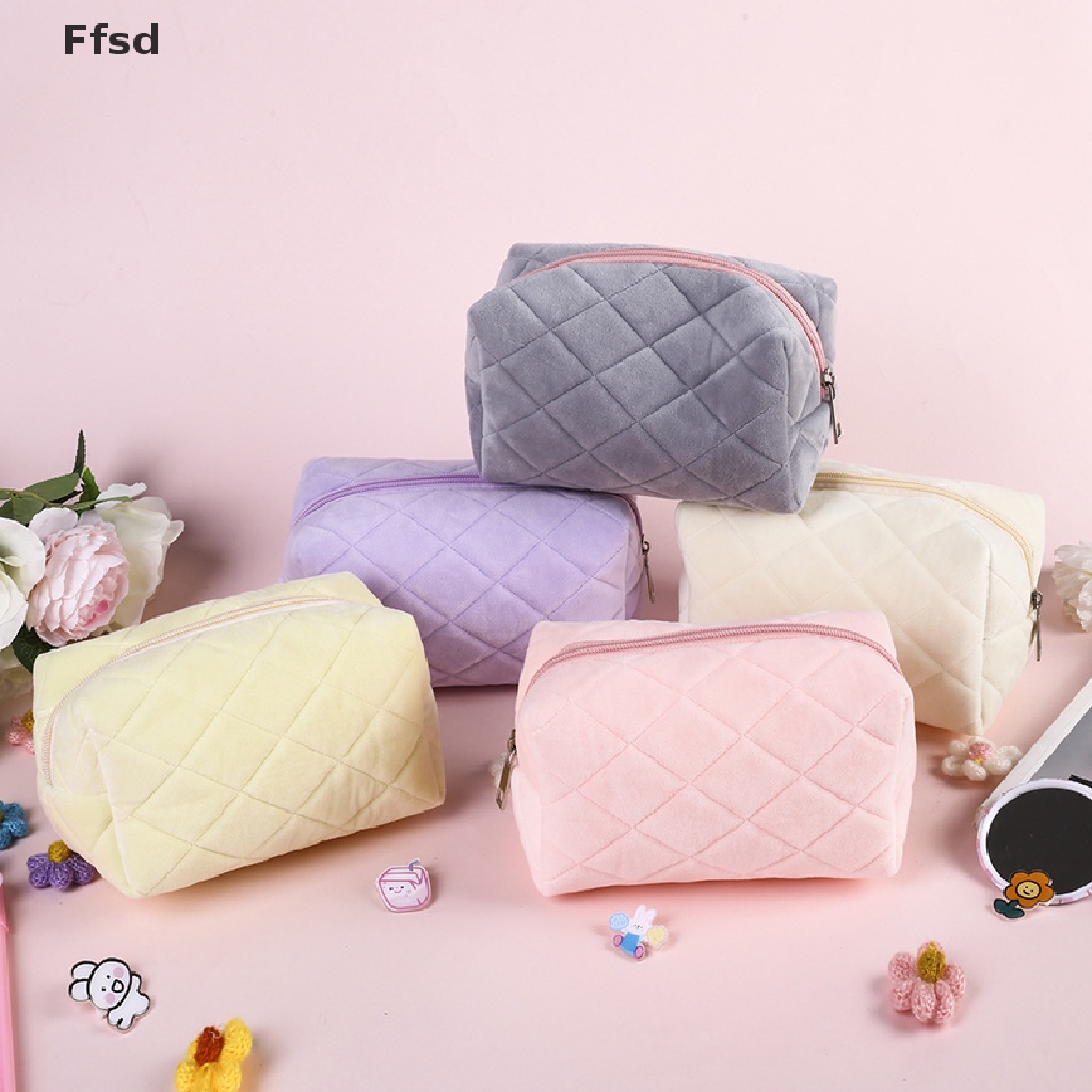 {Ffsd} Túi Đựng Mỹ Phẩm / Đồ Trang Điểm Cỡ Lớn Bằng Nhung Có Khóa Kéo * Bán Chạy