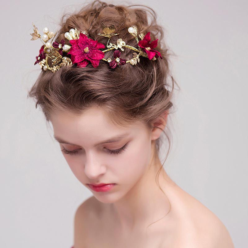 Bridal Wearing Rhinestone Simulation Flowers Beads Hair Jewelry New Arrival Personalized Fancy Bulk New Vintage Tiaras