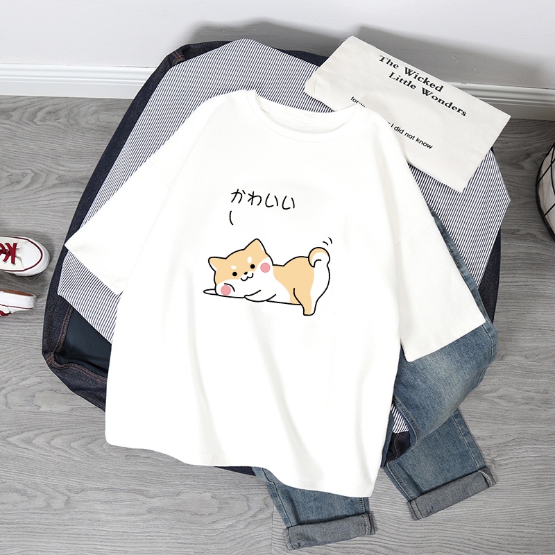 Áo Thun Cotton Ngắn Tay Cổ Tròn Dáng Rộng In Hoạt Hình Thời Trang Mùa Hè Hàn Quốc Dành Cho Nữ 2021