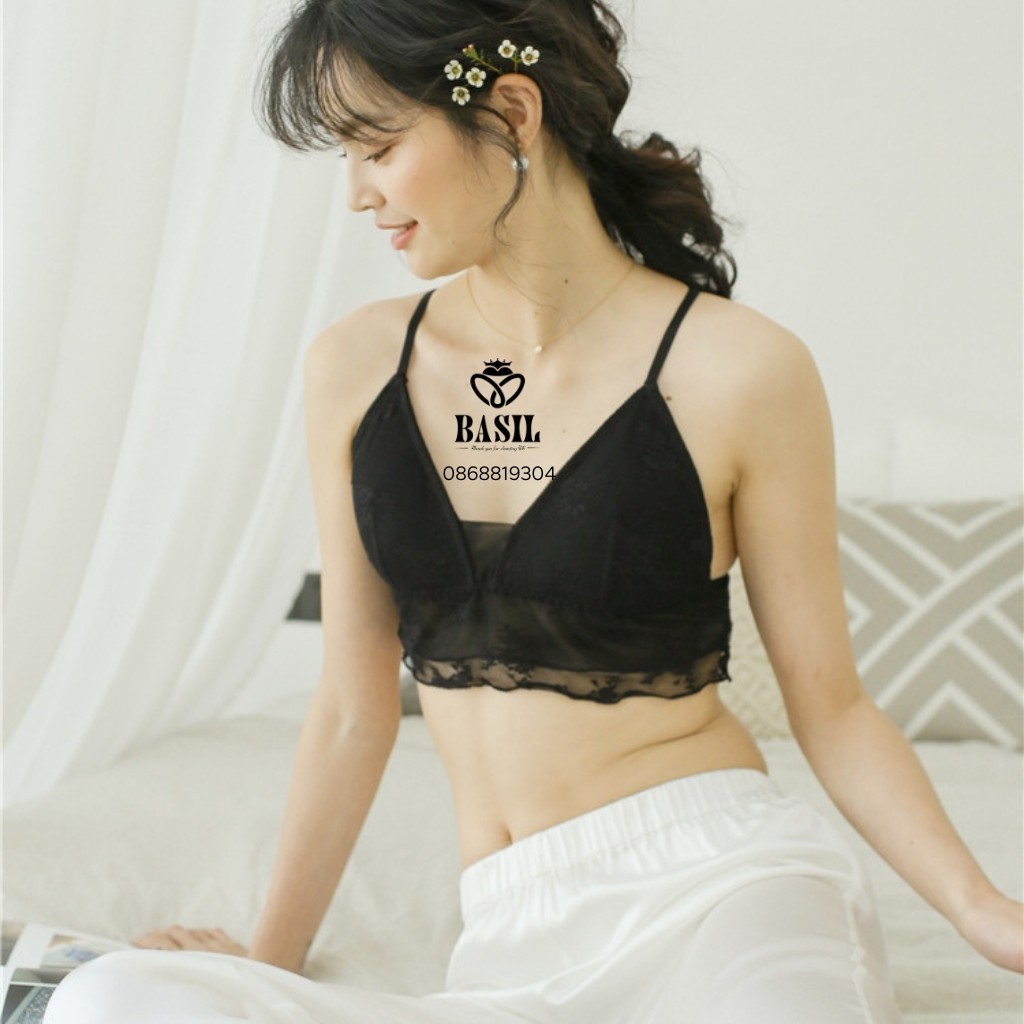 Áo lót ren Basil SS03 nữ cup tam giác dây chéo không gọng mút mỏng chất mềm
