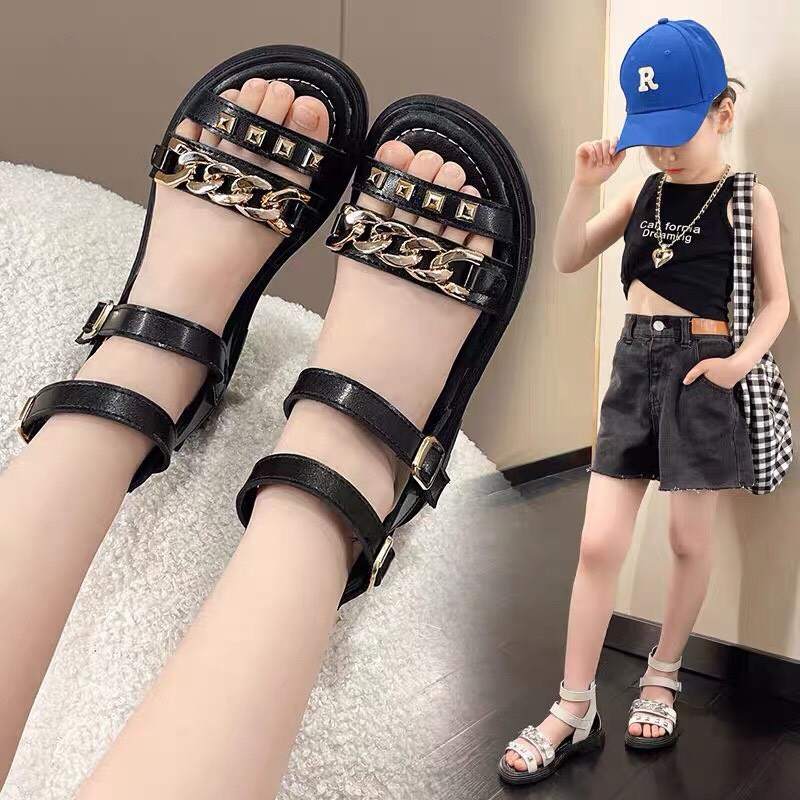 Sandal chiến binh 2 quai trên thiết kế dây xích trên quai cá tính cho bé gái SL189