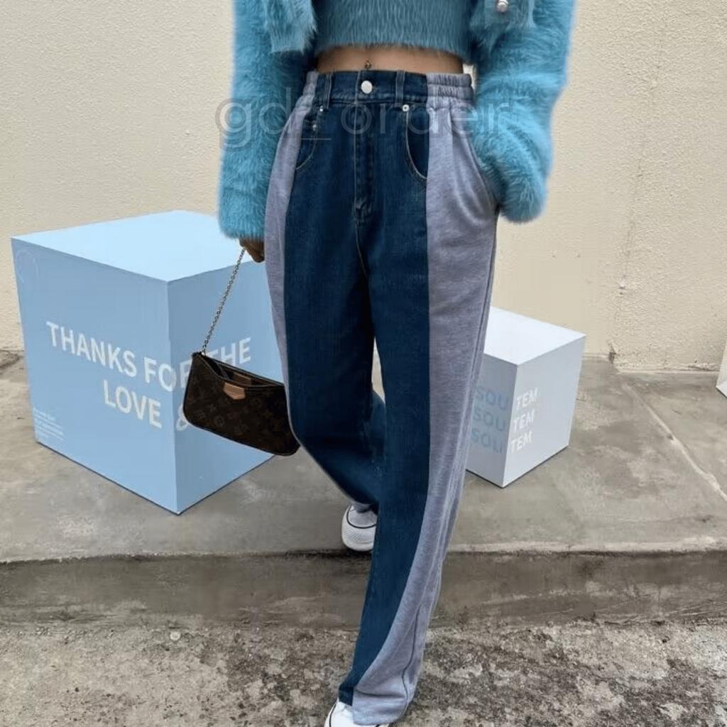 Q7|Quần jeans bò nữ lưng thun thể thao ống rộng cạp cao hàn quốc basic dễ mặc đi học, đi chơi gd_order