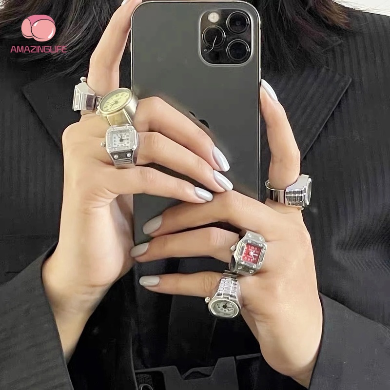 Nhẫn Đồng Hồ Bằng Thép Màu Bạc Sang Trọng Phong Cách Gothic Cổ Điển Cho Cặp Đôi