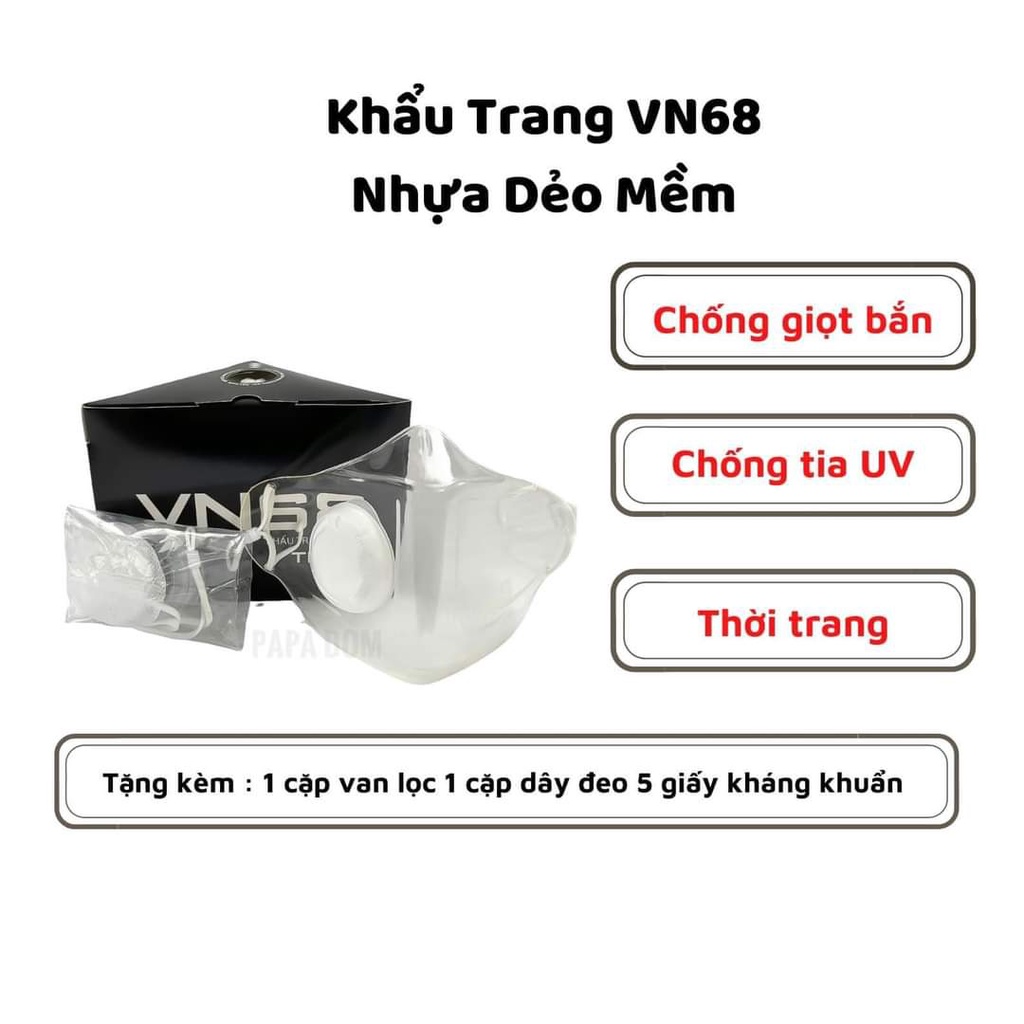 KHẨU TRANG NHỰA TRONG SUỐT VN68 Thời Trang, CÓ Logo Hãng Phân Phối Chính