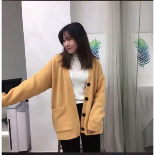 Áo khoác cardigan len nữ dáng rộng màu vàng