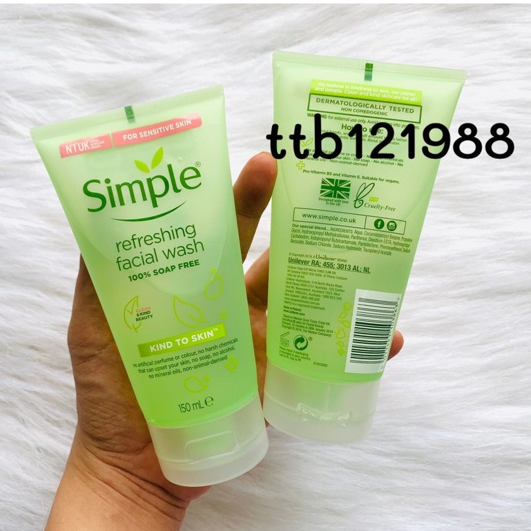 [AUTH] Sữa Rửa Mặt Simple Kind To Skin Refreshing Facial Wask Gel- SRM SIMPLE | BigBuy360 - bigbuy360.vn