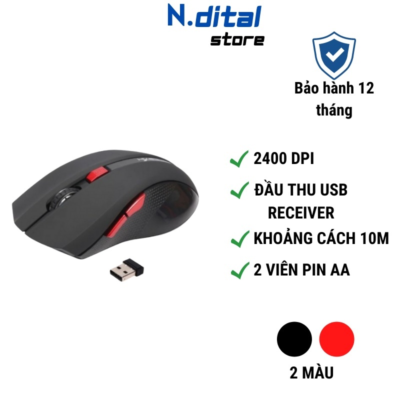 Chuột không dây HXSJ X50 Red/Black có nút trợ năng , điều chỉnh 2400DPI chuyên dùng chơi game, máy tính, laptop, tivi