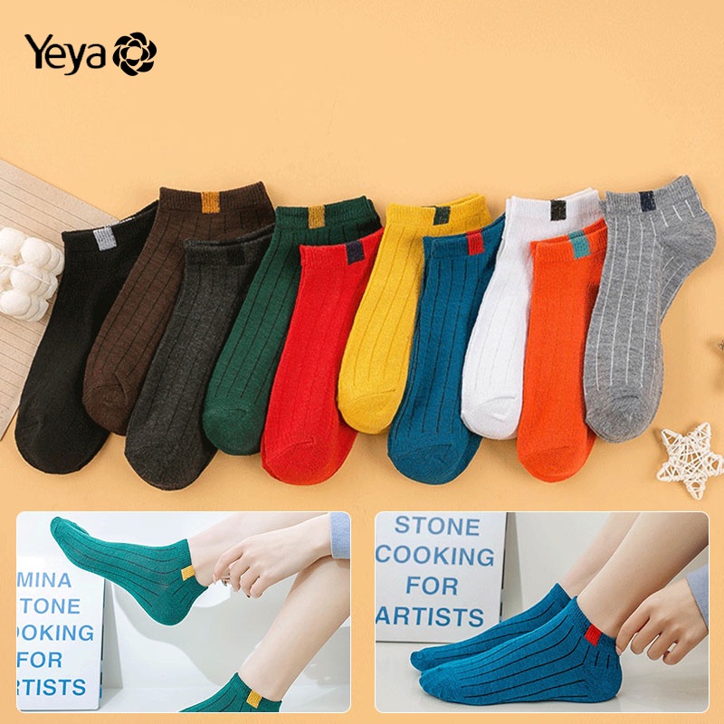 Tất vớ nữ nam cổ ngắn trắng lười dễ thương hàn quốc đẹp chân thấp nhún sọc caro đủ màu trơn đen, đỏ, vàng, xám, be