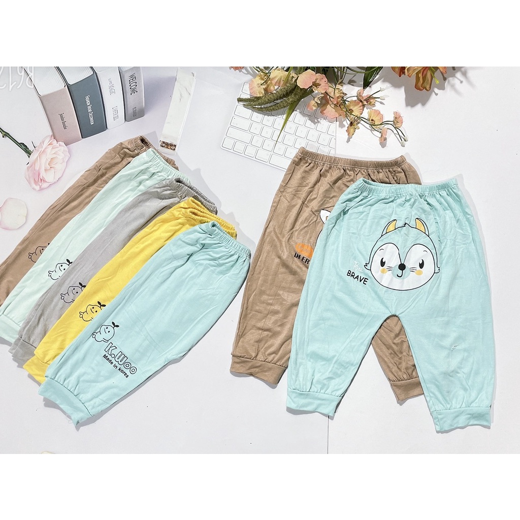 Set 5 Quần Dài Mông Thú Vải Thun Lạnh Cho Bé Size Từ 5-15kg, 5 Quần 5 Màu Khác Nhau