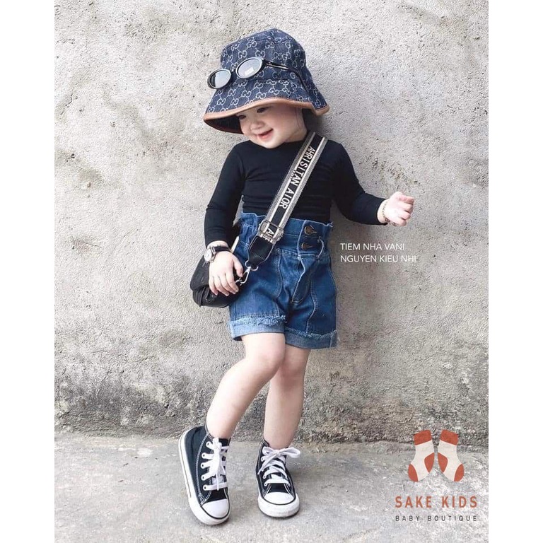 Quần jeans ngắn phối cạp nhún 2 cúc khóa cực xinh cho bé gái chất mềm đẹp phong cách Hàn Quốc mẫu mới nhất