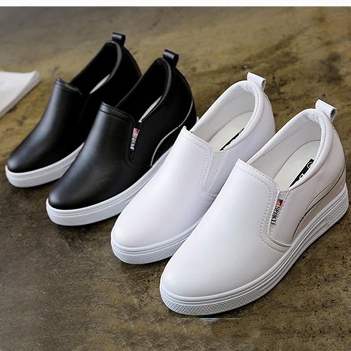Giày sneaker nữ da PU thêu viền form nhỏ C08 độn đế có video