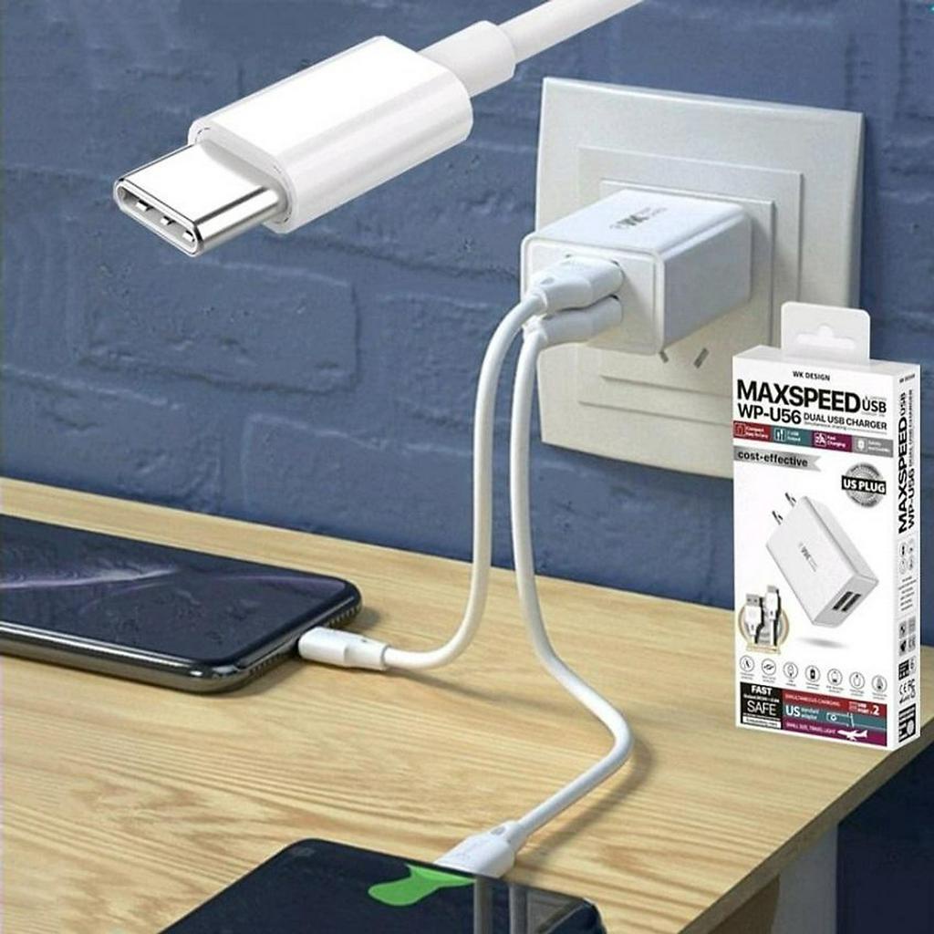 Bộ sạc nhanh U56 10w KTM Store, hai cổng usb, có kèm dây cáp, sạc đồng thời 2 thiết bị siêu tiện lợi