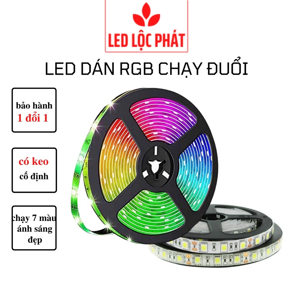 Led dây dán đổi màu rgb 5m có keo trang trí, đèn led dây dán 12v