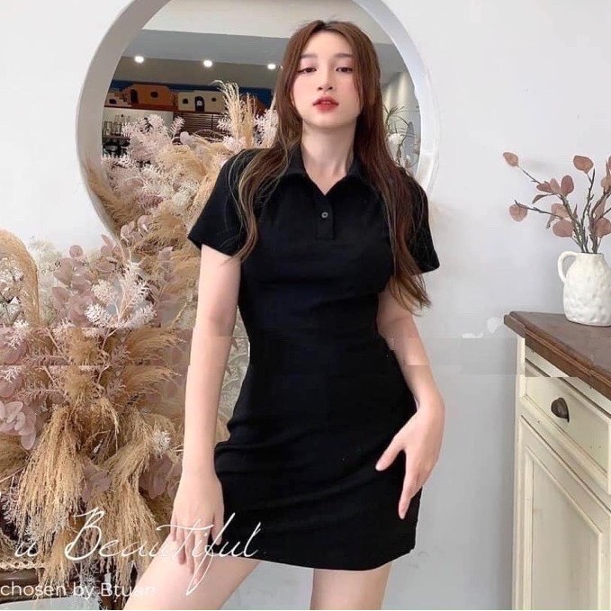 Váy Polo Shynstores - váy suông nữ cổ bẻ trên gối vải cotton 4 chiều dày đẹp freeship