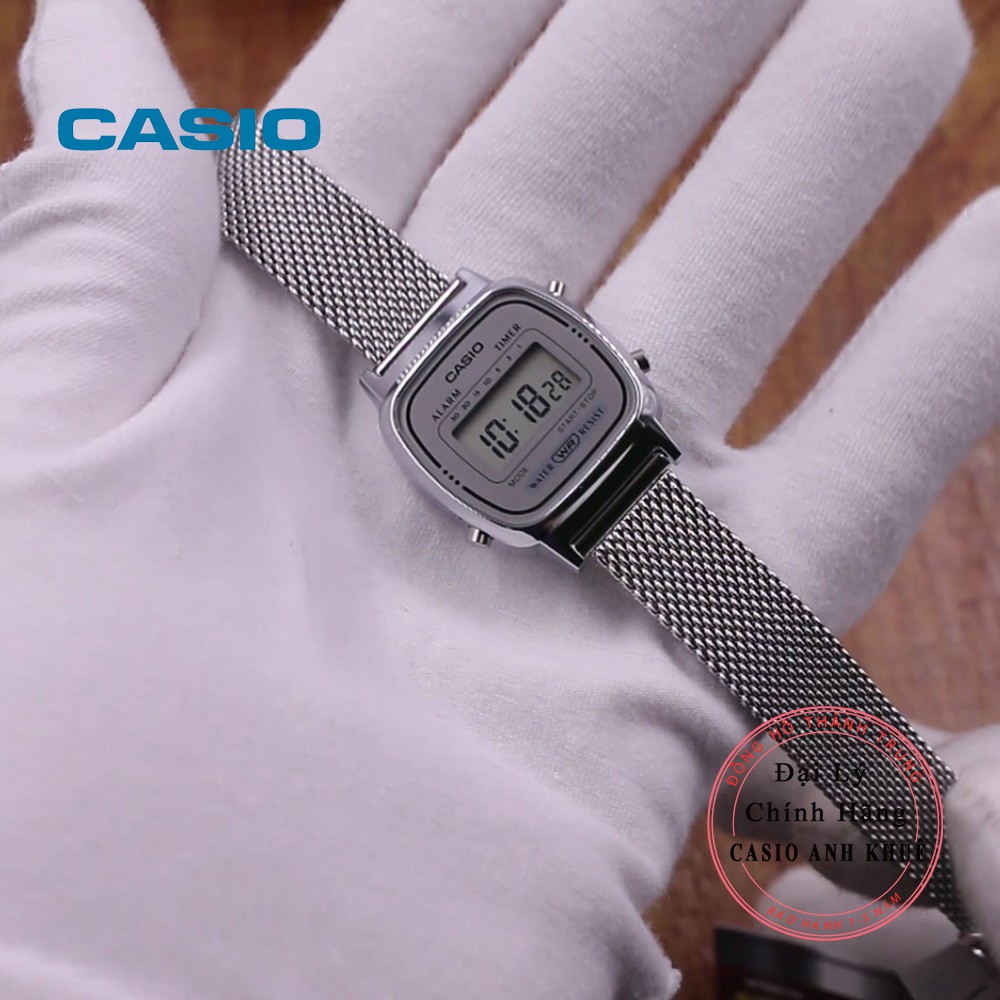 Đồng hồ điện tử nữ Casio LA670WEM-7DF dây lưới kim loại