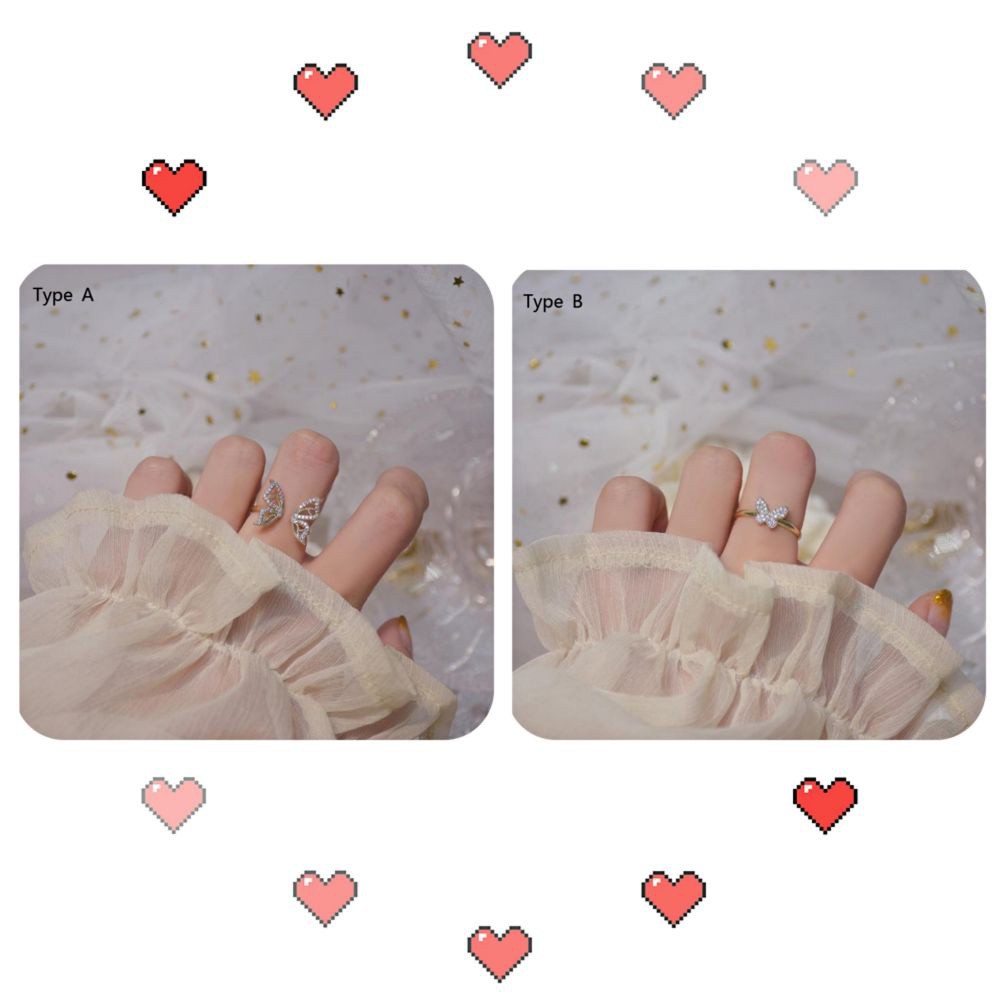 Nhẫn Hợp Kim Hình Bướm Đính Đá Zircon Dễ Thương Có Thể Điều Chỉnh Mihan1