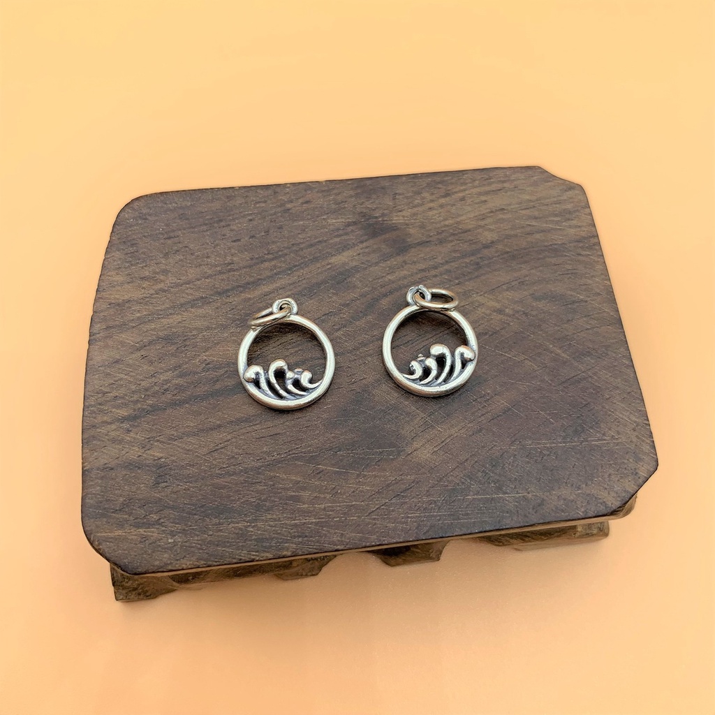 Charm treo tròn hình sóng biển trong khung tròn - Charm Bạc 925 - Mã CA520 CB720