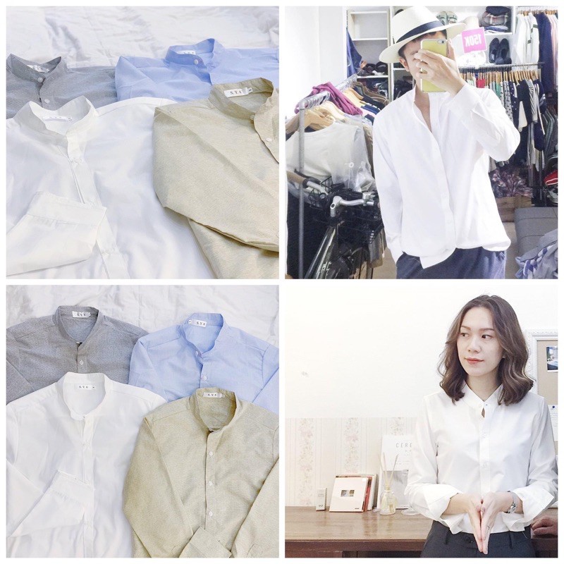 Áo sơmi nam/ unisex- Grandad Collar Shirt