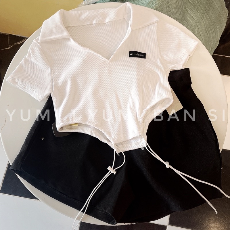 Áo Croptop Nữ Ôm Body Ngắn Tay YUMI BÁN SỈ áo Polo Khoét Eo Rút Dây | BigBuy360 - bigbuy360.vn