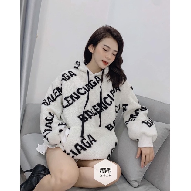 Áo hoodie lông chữ đủ 2 màu đen trắng