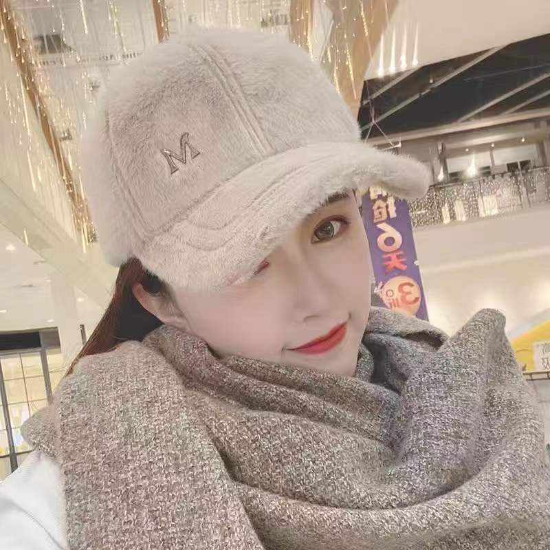 Mũ Lưỡi Trai Phối Lông Thỏ Dày Dặn Giữ Ấm Mùa Đông Phong Cách Đường Phố Hàn Quốc Thời Trang Cho Nữ