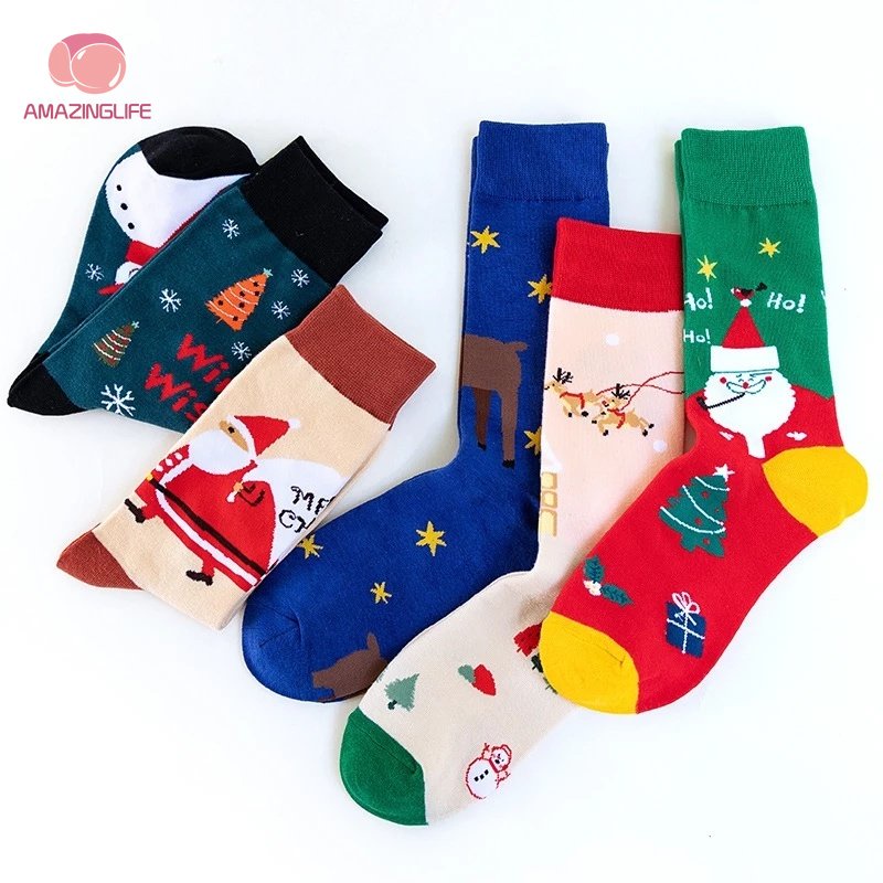 1 Đôi Vớ Cotton Cổ Vừa In Họa Tiết Giáng Sinh Hoạt Hình Thời Trang Thu Đông Cho Nam Và Nữ
