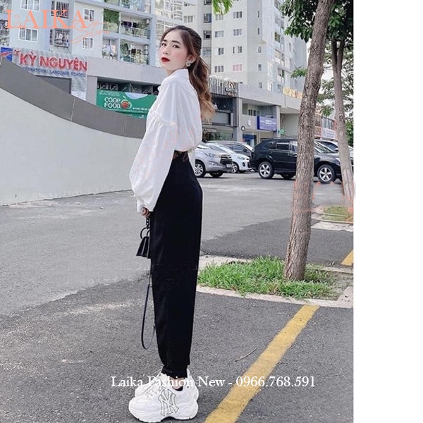 Quần baggy cạp cao công sở nữ phối 4 cúc bấm màu Đen dáng quần tây nữ lưng cao đi học làm công sở vải tuyết mưa dày mềm