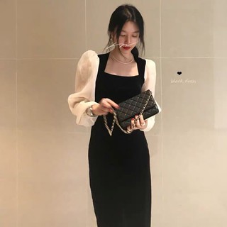 Váy nhung phối tay voan
