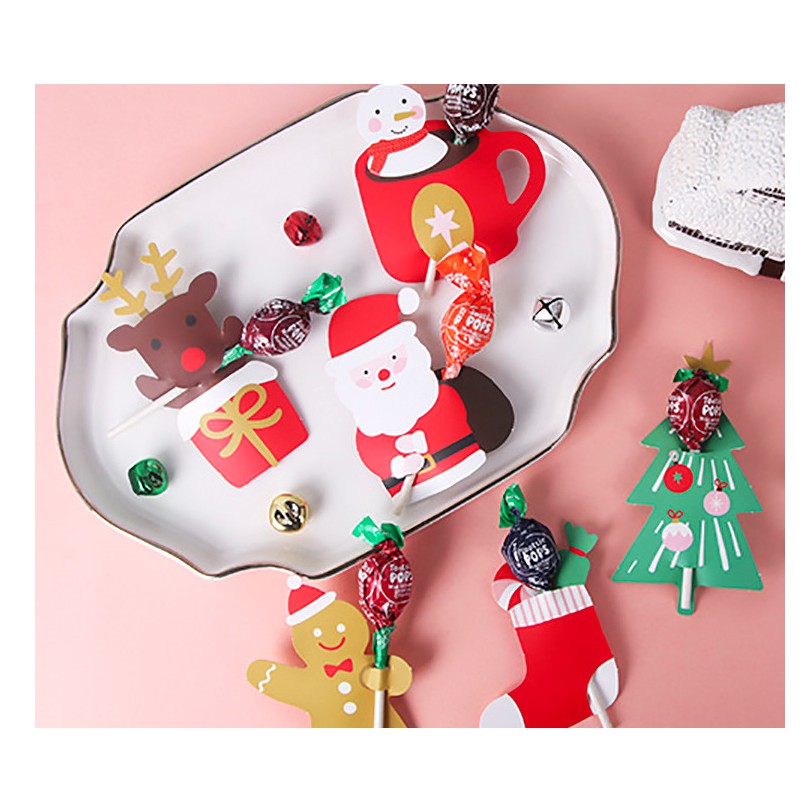 set 6 mô hình trang trí kẹo mút lolipop chủ đề Giáng sinh Noel