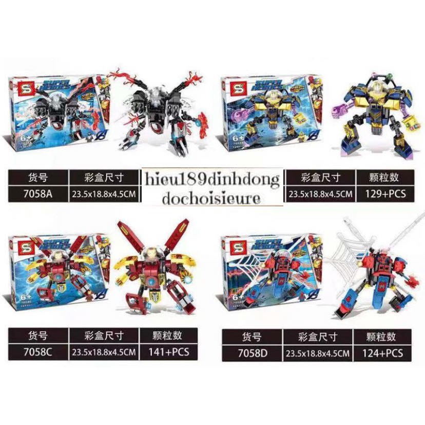 Lắp ráp xếp hình Lego siêu anh hùng 7058 : Người máy robot của người sắt người nhện thanos venom (chat chọn mẫu)