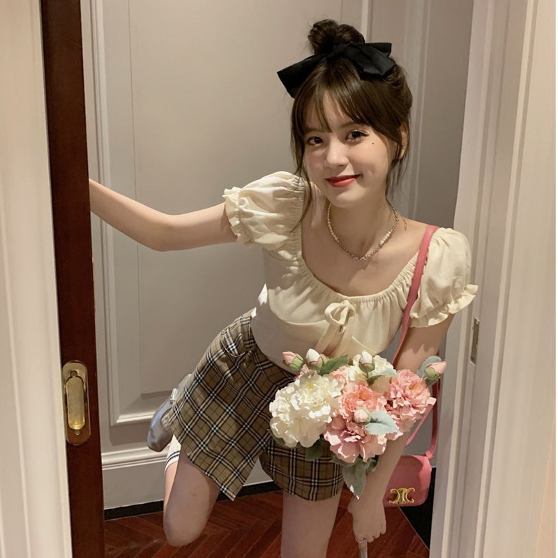 Áo Ngắn Trễ Vai Đính Nơ Dễ Thương Thời Trang Cho Nữ