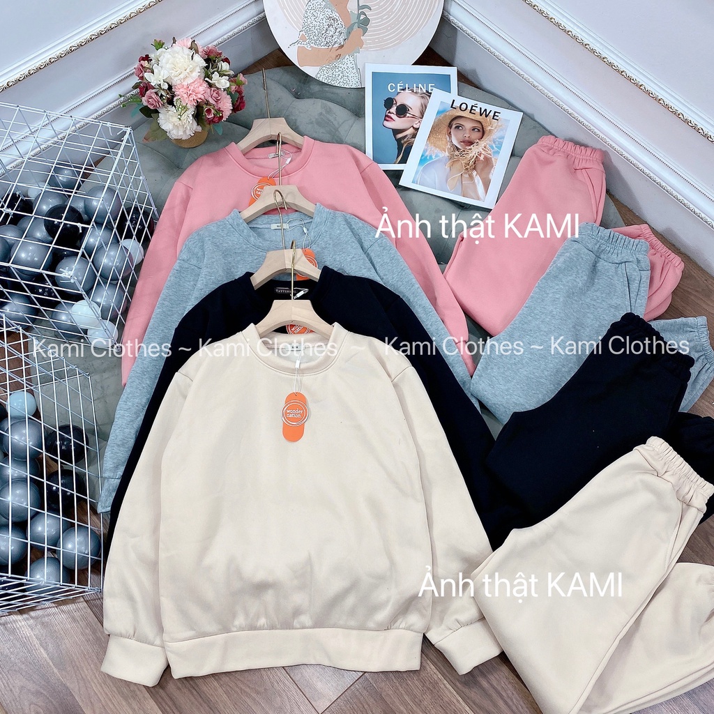 Set bộ nỉ dài tay trơn nam/nữ, set áo hoodie nỉ và quần jogger thu đông - KAMI Clothes