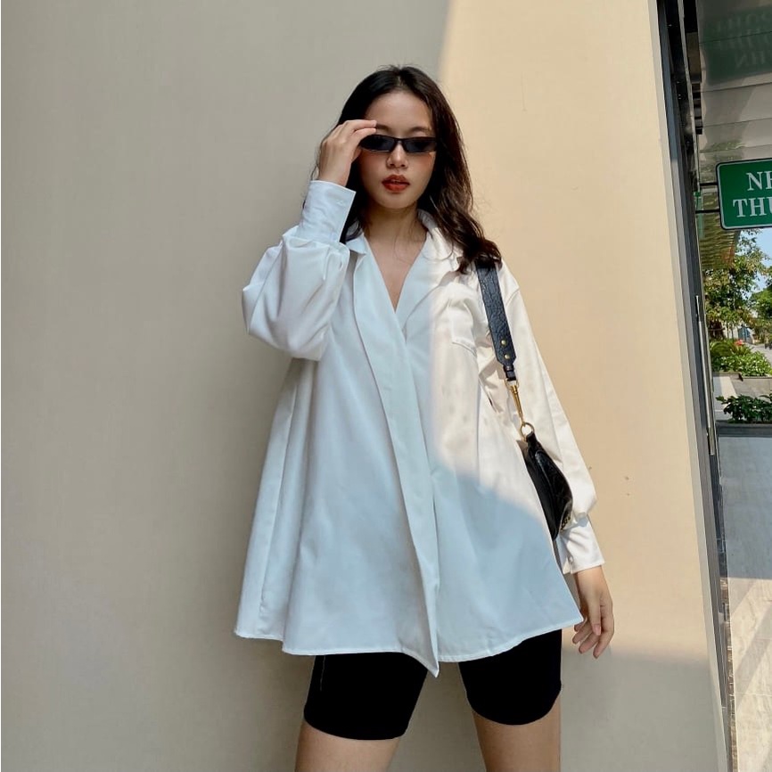 Áo sơ mi oversize Milan Shirt SMI004 thiết kế độc lạ, vạt lệch 2 cúc - Uni By Heart